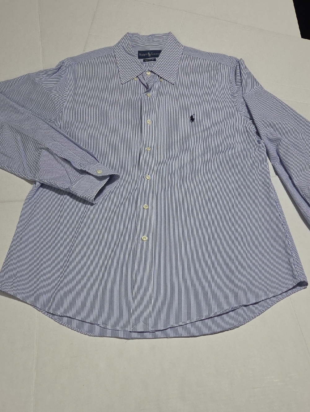 Ralph Lauren Men's Blue and White Pinstripe Dress Shirt